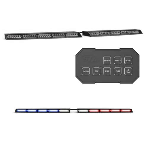 SpeedTech Lights Raptor Elite TIR Upper Windshield Interior Split LED Strobe Visor Light Bar 60 LEDs 180 W with Bracket and Control Box for Police Fire EMS Vehicles (Red/Blue)