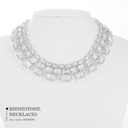 JONKY Square Crystal Choker Triple Layer Necklace Bridal Chain for Women2