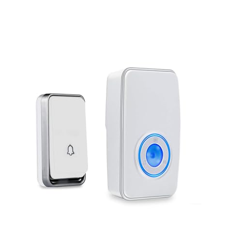 【No Battery Required】 Wireless Doorbell Waterproof, AURTEC Door Chime Kit with 1 Plug-in LED Flash Receivers & 1 Press Self-Powered Transmitter, 51 Chimes and 4 Volume Levels, White…