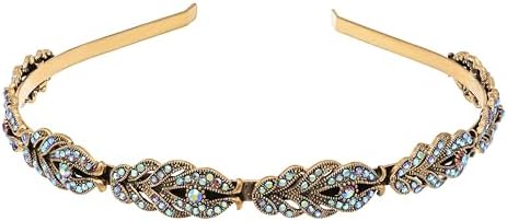 Oriamour Flower Design Rhinestone Crystal Wedding Headband Bridal Headpieces Simple Design Bridal Headband (Bronze Purple AB)