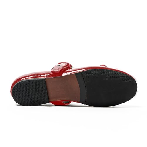 LEMUTISME Women's Vintage Round Toe Patent Leather Comfort Buckled Monk Strap Mary Jane Bow Ballet Flats Shoes3