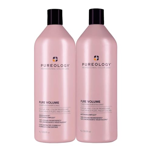 Pureology Pure Volume Shampoo & Conditioner Set - Enhances Volume and Movement, For Flat, Fine, Color Treated Hair, Lightweight, Sulfate-Free & Vegan, 33.8 Fl Oz
