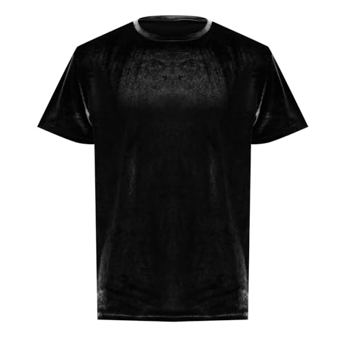 Herren-T-Shirts Samt Velours, modisch, Hip-Hop, schmal, einfach, mit kurzen Ärmeln Code 41 Uhr (Black, XL)