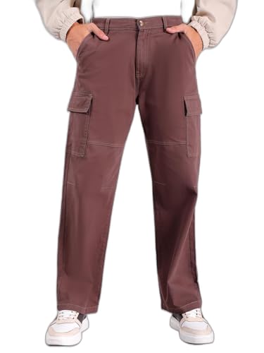 Image of The Indian Garage Co Men Relaxed Fit Solid Mid-Rise Stretchable Cargos