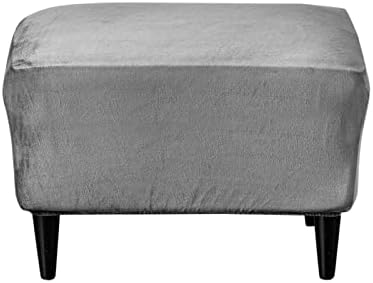 HOUSE DESTINY Stretch Velvet Ottoman Slipcover Rectangle Folding Storage Stool Ottoman Cover Small Footstool Covers Slipcover Chair Covers for Living Room (Grey)