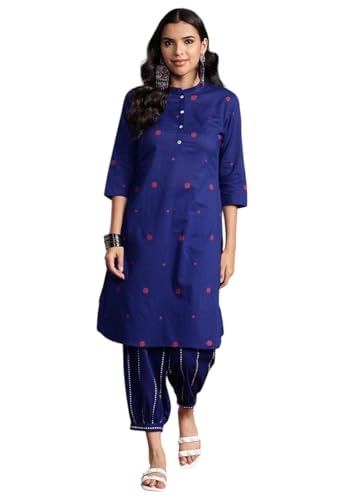 Ensemble kurta bleu imprimé viscose pantalon femme chic taille M confortable