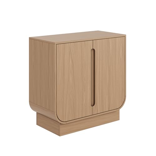 Image of Nathan James Joey Mid Century Modern Buffet Sideboard Storage Cabinet, Arched Accent Cabinet with Rounded Bottom Edges and Integrated Door Pull Cutouts, Raw Oak