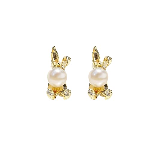 Easter Bunny Earrings for Women,Vintage Round Pearl Rabbit Studs Earrings,Gold Rabbit Front Back Stud Earrings,Minimalist Sweet Bunny Pet Small Earring,Jacket Earrings for Women Party Jewelry
