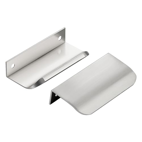 Image of Brushed Nickel Cabinet Handles Finger Edge Pulls 3.15 Inch CC 8 Pack | Low-Profile Finger Grip, Cabinet Door Edge Mount, Smooth Handle Shape, 5.9 Inch (150mm), For Drawers, Cupboards, Kitchen