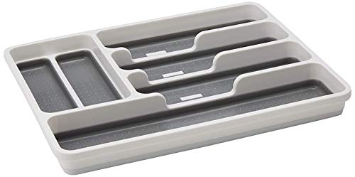 Addis Premium Soft touch 6 Compartment Cutlery Drawer Organiser Tray, White and Grey 6 Sections - Image 6