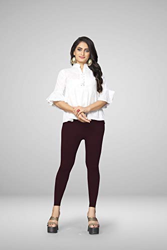 Image of Women's Cotton Skinny Leggings with Ankle Length Solid Pattern Mid Rise and Elastic Closure | Cotton Skinny Leggings for Womens