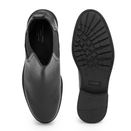 Image of Thomas Crick Men's Genuine Leather Mid-Top Chelsea Boots - Slip-On Ankle Boots with Pull Tab, Ortho Comfort in-Sock & Cleated Grip Outsole for Formal or Casual Wear