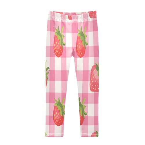 Bolaz Toddler Girls Leggings Printed Yoga Pants Leggings Pink Checkered Strawberry for Kids