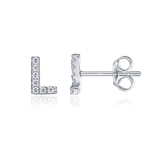 PAVOI 925 Sterling Silver CZ Simulated Diamond Stud Earrings Fashion Alphabet Letter Initial Earrings - L