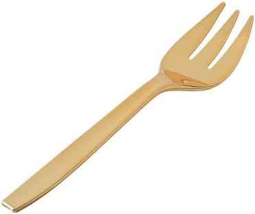 Heavy Duty Plastic Serving Forks - Gold Polished - 9 inch (23cm) - Reusable - 5 Pieces