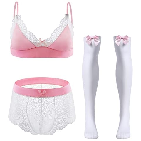 FYMNSI Men's Sissy Lingerie Set with Stockings Cover