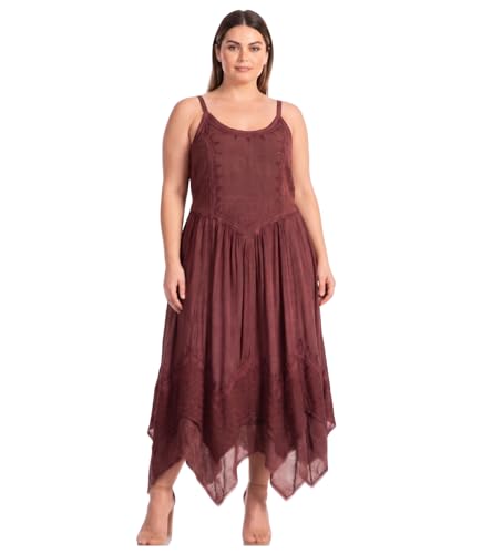 Image of Sakkas Rayon Embroidered Stonewashed Adjustable Spaghetti Straps Long Dress