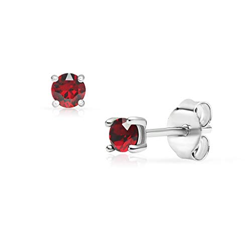 Solidsilver- Sterling Silver 3Mm Solitaire Round-Cut Stud Earrings With Simulated Ruby Cz Stone #TOP4