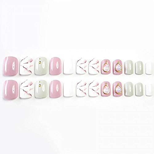 Falsche Nägel Diy Beauty Nail Art Tipps mit Kleber Mädchen 3D-Simulation Pearl Fashion Fake Nails Damen Marmor Druck…