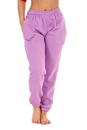 Womens Basic Fleece Joggers Regular Tracksuit Bottom Cuffed Ankle Cotton Blend Purple