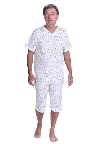 FERRUCCI COMFORT Pyjama sanitaire en Coton avec Fermeture éclair sur Le Dos – Unisexe – Manches Courtes et Pantalon Court – 9012/5 – Convient aux Personnes âgées – Anti-Manipulation (Maschile, XXL)