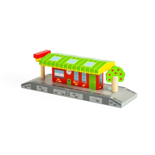 Bigjigs Rail Village Station, Wooden Train Track Platform & Figures