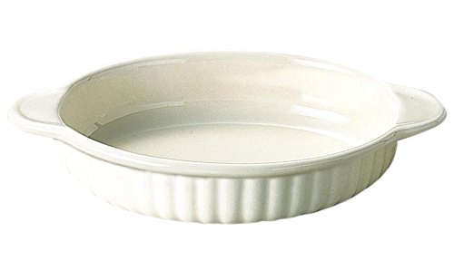Banko Ware 06590 Oven-Safe Oval Au Gratin Dish, Diameter 9.1 inches (23 cm), White Straight Bar, Microwavable, Made in Japan