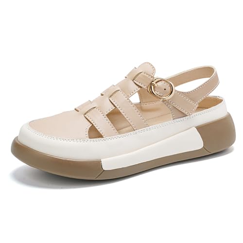 Women's Leather Roman Sandals, Adjustable Ankle Strap Soft Sole Increase Height Wedge Casual Sandals