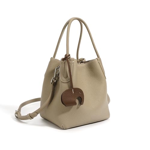Top Layer Cowhide Shoulder Bucket Bag,Shoulder Bag（Premium gray）