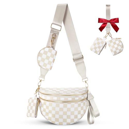 Cross Body Bag for Women Bum Bag Checkered Belt Bags Fanny Packs for Girls Travel Purse Fashion Waist Packs Crossbody Nylon Purse Trendy Shoulder Bags for Womens