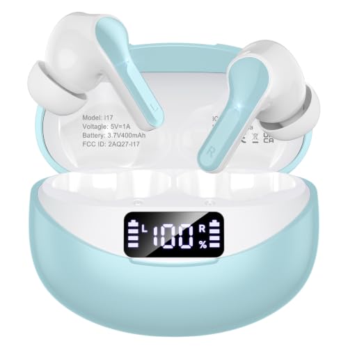 Image of Wireless Earbuds, Bluetooth 5.3 Headphones HiFi Stereo 50H Playback LED Digital Display Ear Buds with ENC Noise Canceling Headset, IPX7 Waterproof Earphones for Gym /Running /Work(Light Green)