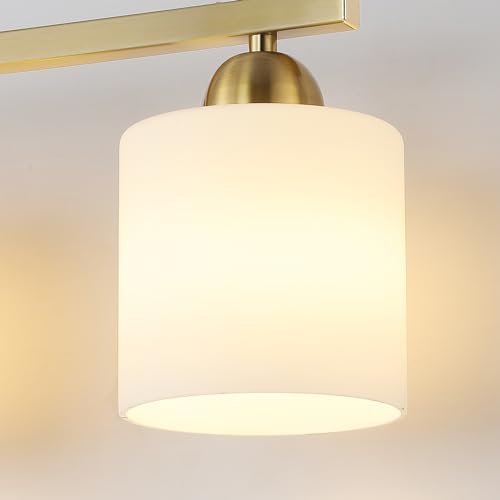 Image of Mecgirn Stainless Steel Milk Glass Vanity Lights for Bathroom, 4 Light Gold Bathroom Light Fixtures Over Mirror, Ceramic E26 Sockets Wall Mounted