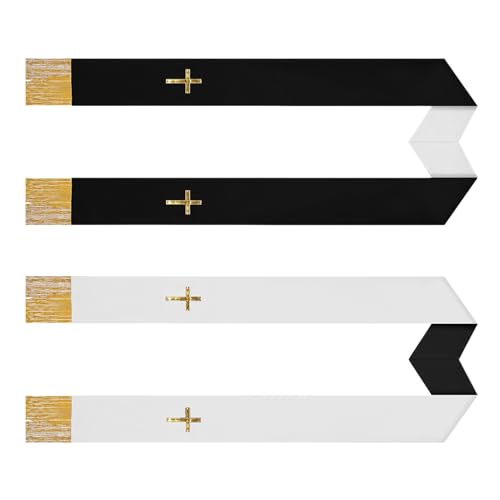 Genérico Estola Pastoral - Accesorio Ministro Boda Con Flecos | Modelo Reversible Poliéster 13x135cm Ornamento Litúrgico Para Bautizo Funeral Confirmación Ceremonia Servicio Iglesia