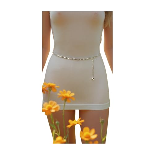 Women Bling Fashion Belt Silver Metal Chain Ultra Skinny Rhinestones Band XS S M2