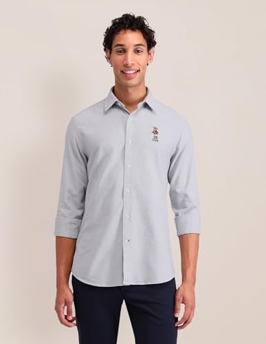 Image of U.S. Polo ASSN. Solid Tailored Fit Shirt for Men - 100% Cotton, Breathable & Comfortable, Full Sleeves Casual Shirt for Men