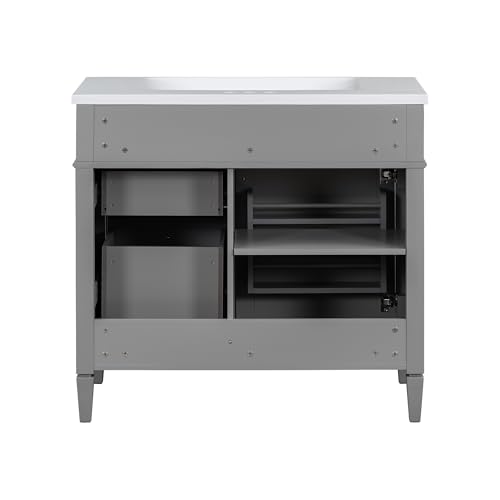 Virubi Modern 36\" Bathroom Vanity with Sink, Bathroom Storage Cabinet with 2 Drawers, 1 Tip-Out Drawer and 1 Door, Freestanding Bathroom Vanities, Soft Closing, Solid Wood Frame