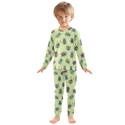 Pajama Sets Long Sleeve Colorful Beetle Green Background Soft Comfy Sleepwear 2 Piece PJS 3-8T2