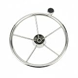 HuadaXtai Volante Barca Volante Timone Ruota Nautica Ruota Barca in Acciaio Inox con Presa Ergonomica E Pomello di Sterzo a 5 Raggi Finitura a Specchio Adatto, 13-5 Pollici