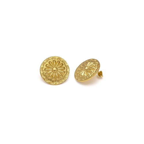 Pendientes de tuerca flor de latón reciclado artesanales sin níquel 2,5cm 2