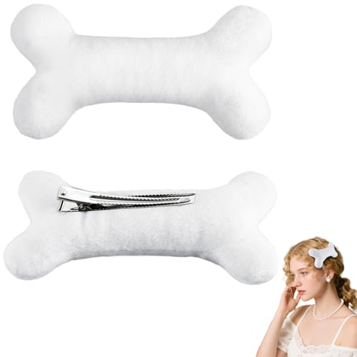 SIOTMERA Bone Hair Clips- 2Pcs 5.5 Inch White Plush Dog Bone Alligator Clips for Cosplay Costume Party Daily Wear Hair Pins Halloween Hair Accessories for Women Girls