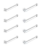 VALDEAS 20G Nose Ring Studs CZ Nose Studs 316L Stainless Steel Nose Studs for Women 8 Pcs Bone Nose