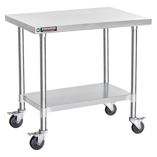 Image of DuraSteel 24x36 NSF Stainless Steel Cart - Heavy Duty Rolling Food Prep Table with Undershelf - Metal Utility Cart for Commercial Restaurant Kitchen, Laundry, Outdoor Portable BBQ Grill