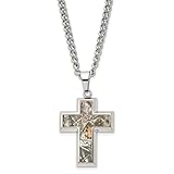 Auriga Fine Jewelry AFJ-QG-SRN3122-24-MP - Collar de cadena de acero inoxidable pulido con estampado de camuflaje bajo goma para hombre, 61 cm, color blanco