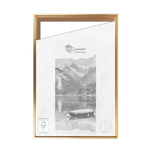 CLAMARO 'SFR35' Schattenfugenrahmen für 70x100 cm Keilrahmen | Gold | MDF-Holz Bilderrahmen für Keilrahmen Leinwände inkl. Aufhänger und Montagematerial