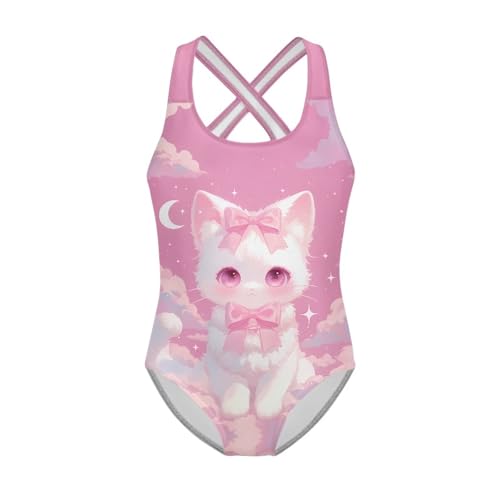 Image of Girls One Piece Swimsuits Teens Sleeveless Back Cross Strap Bathing Suit Kids Quick Dry Cute Beach Swimwear(5-14)