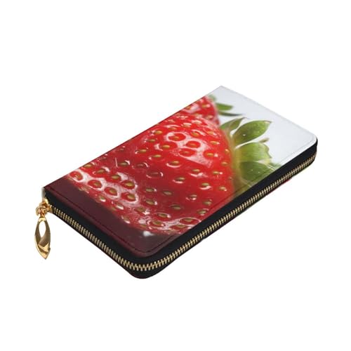 Red Strawberry Fruit Wallet for Men Women Long Purse Leather Clutch Large Business Handbag Travel Phone Holder Credit Card Holder Money Case with Zipper Leather Wallets Gift3