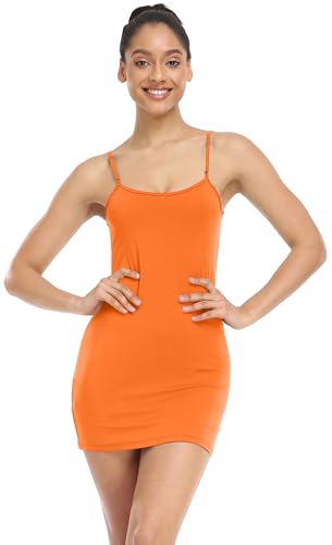 Image of Qaffier Full Slips Dress for Women Adjustable Spaghetti Strap V Neck Under Dress Camisole Mini Slip Dress