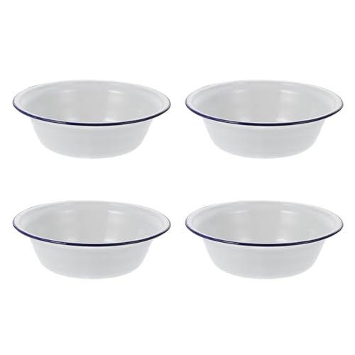 4 Stück Emaille SchüSsel Weiß - Tiefe Suppenschalen FüR Salate, Snacks Und Ramen - SpüLmaschinengeeignet Und Langlebig FüR Zuhause Und Partys 20 x 6CM