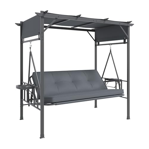 YODOLLA Balancelle de Jardin 3 Places avec Pergola, Banc Balançoire en Métal avec Fauteuil Hamac Nuage Suspendu, Pergola et Porte-Gobelets，pour...