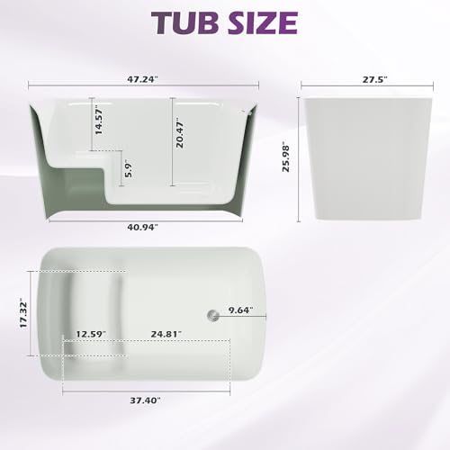 Image of 47 inch Square Japanese Soaking Tub with Seat,FreeStanding Bathtub,Glossy White
